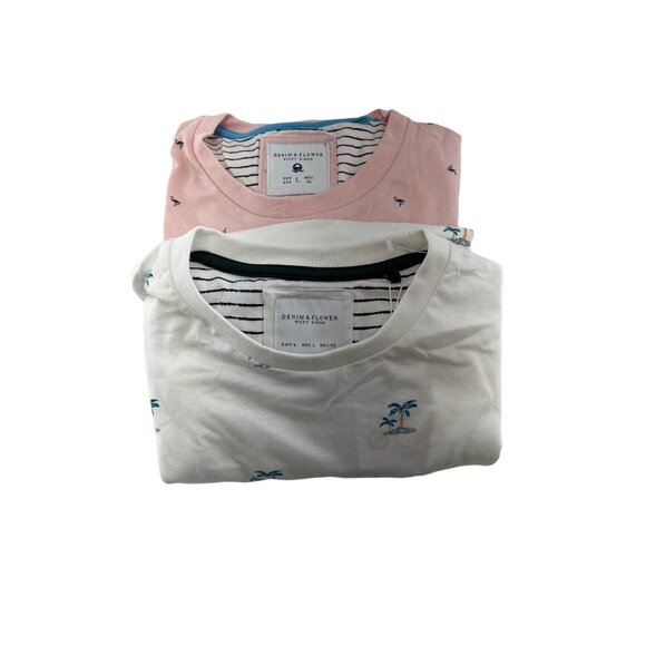 Denim & Flower Palm & Flamingo Print Summer T-Shirts Bundle - Picture 6 of 6